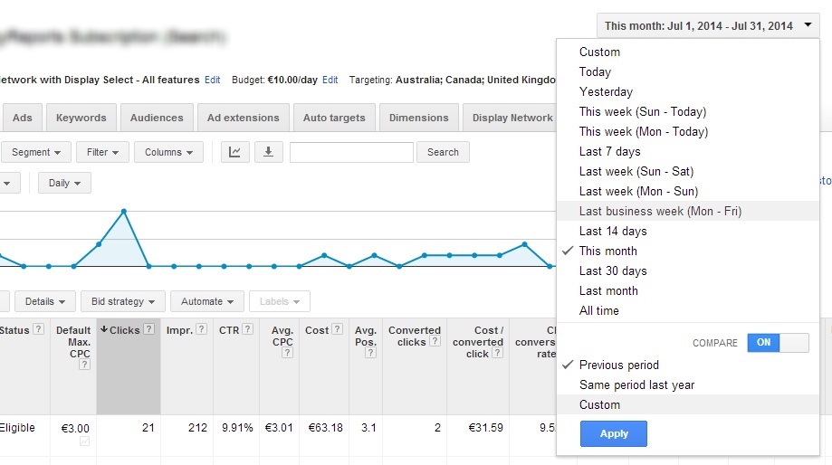 compare-period-options adwords sunnyreports