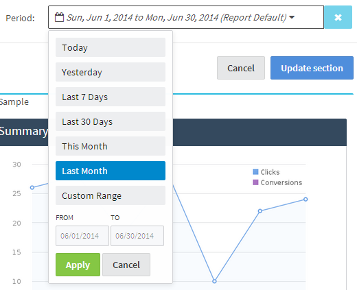 Custom range period in a section - SunnyReports - Adwords custom report